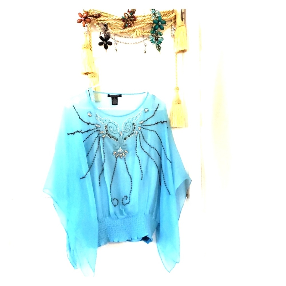 Boston Proper silk lined chiffon beaded top